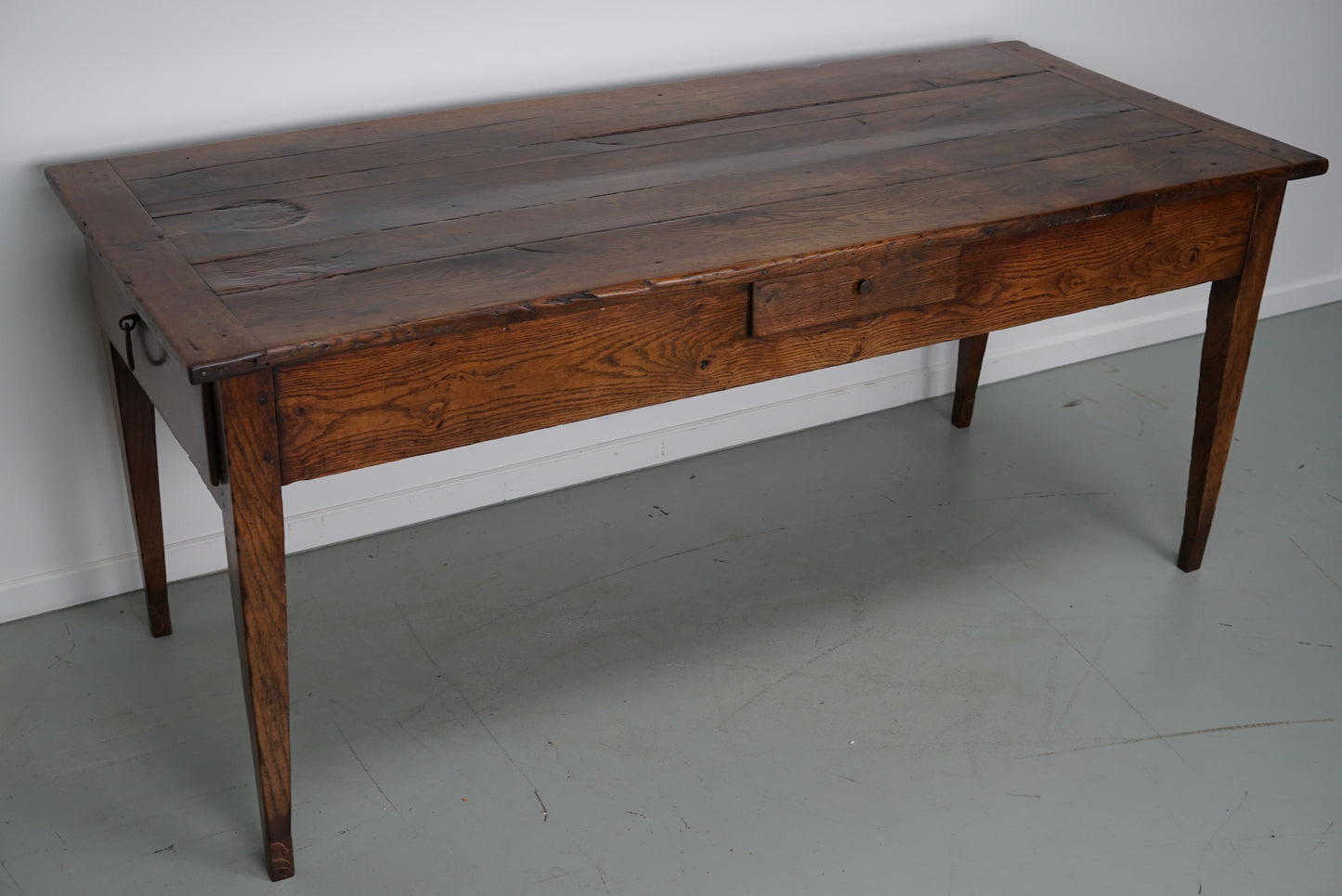 Antique Elm & Oak French Farmhouse Dining Table, 19th Century