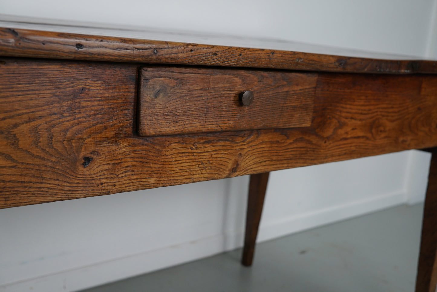 Antique Elm & Oak French Farmhouse Dining Table, 19th Century