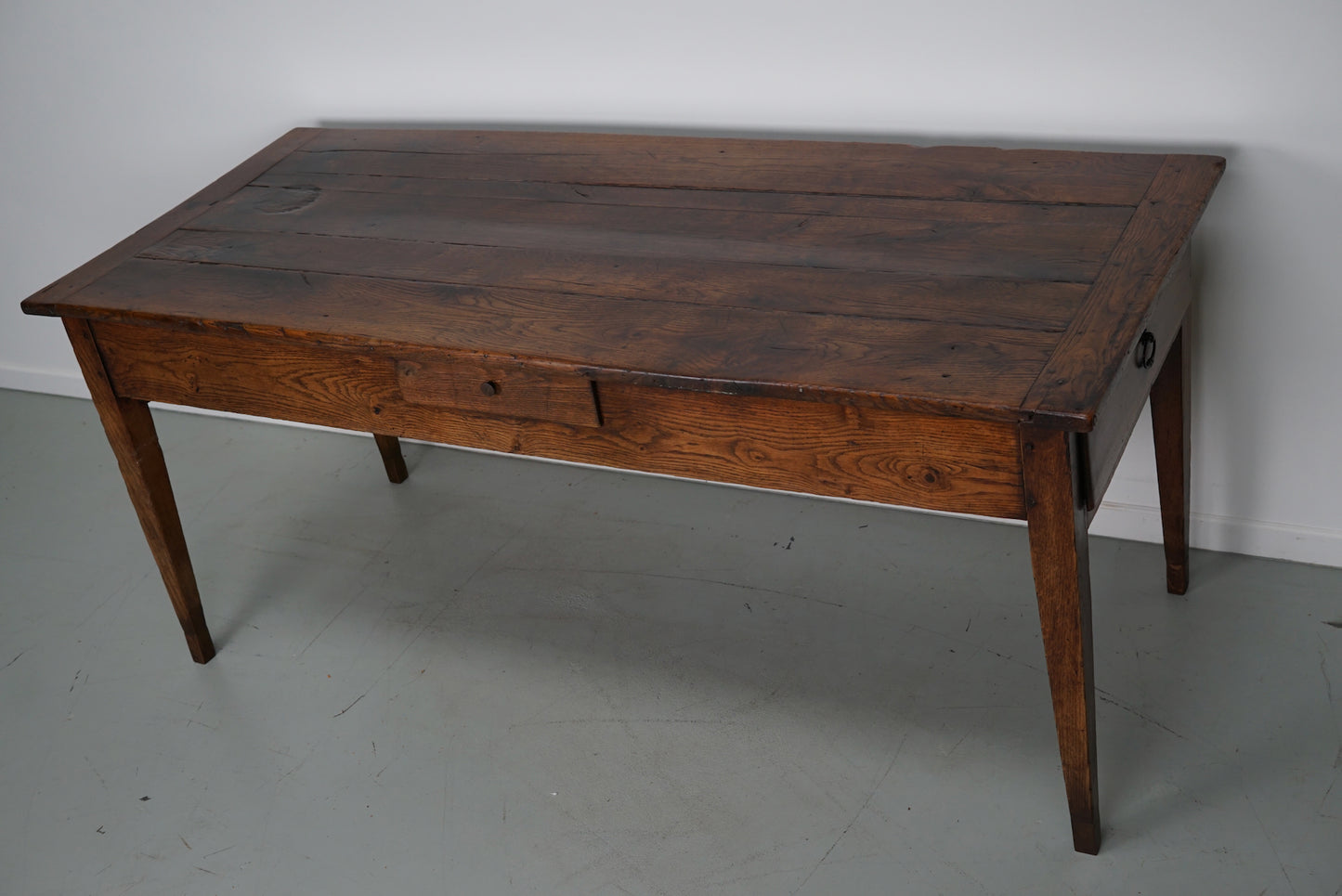 Antique Elm & Oak French Farmhouse Dining Table, 19th Century