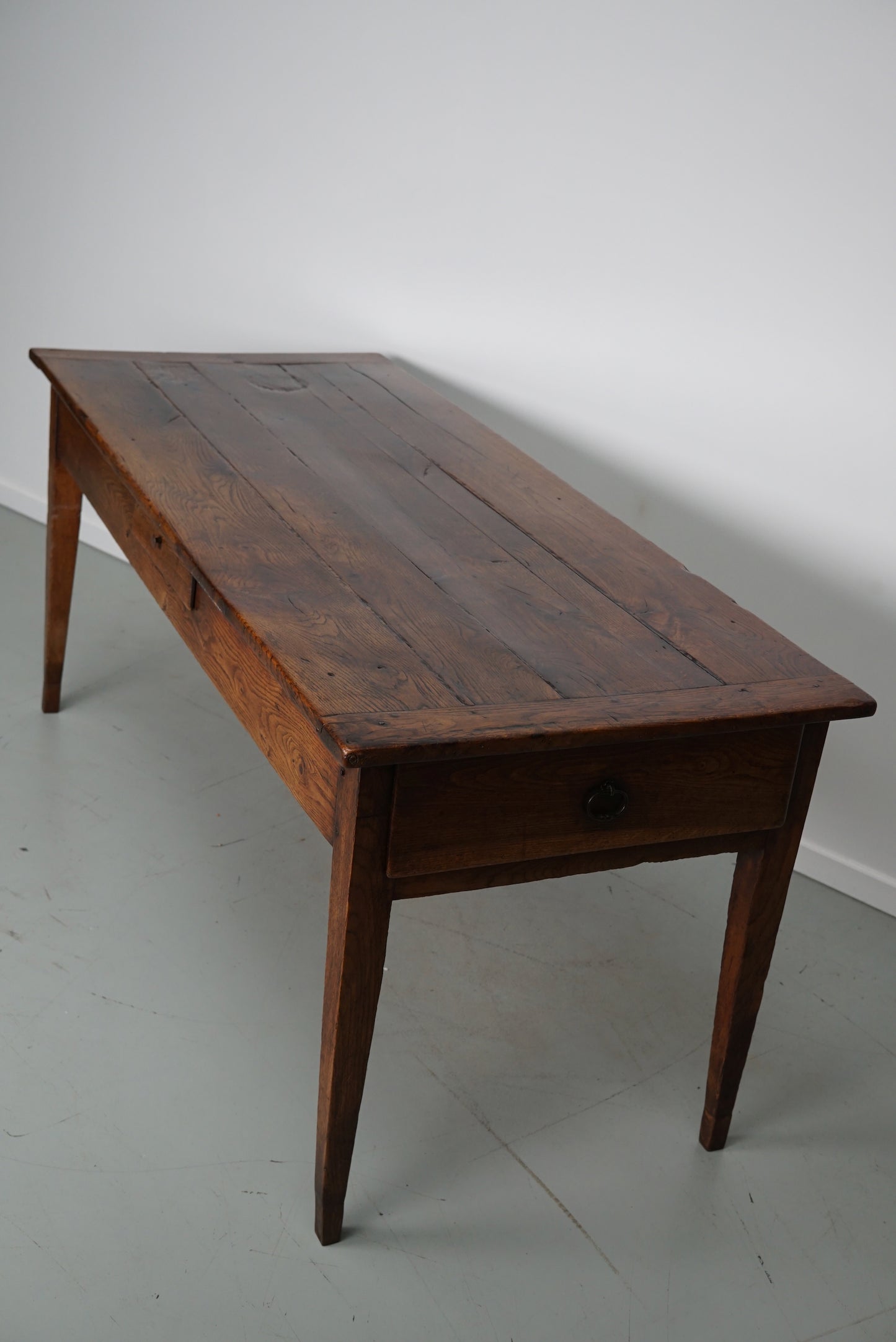 Antique Elm & Oak French Farmhouse Dining Table, 19th Century