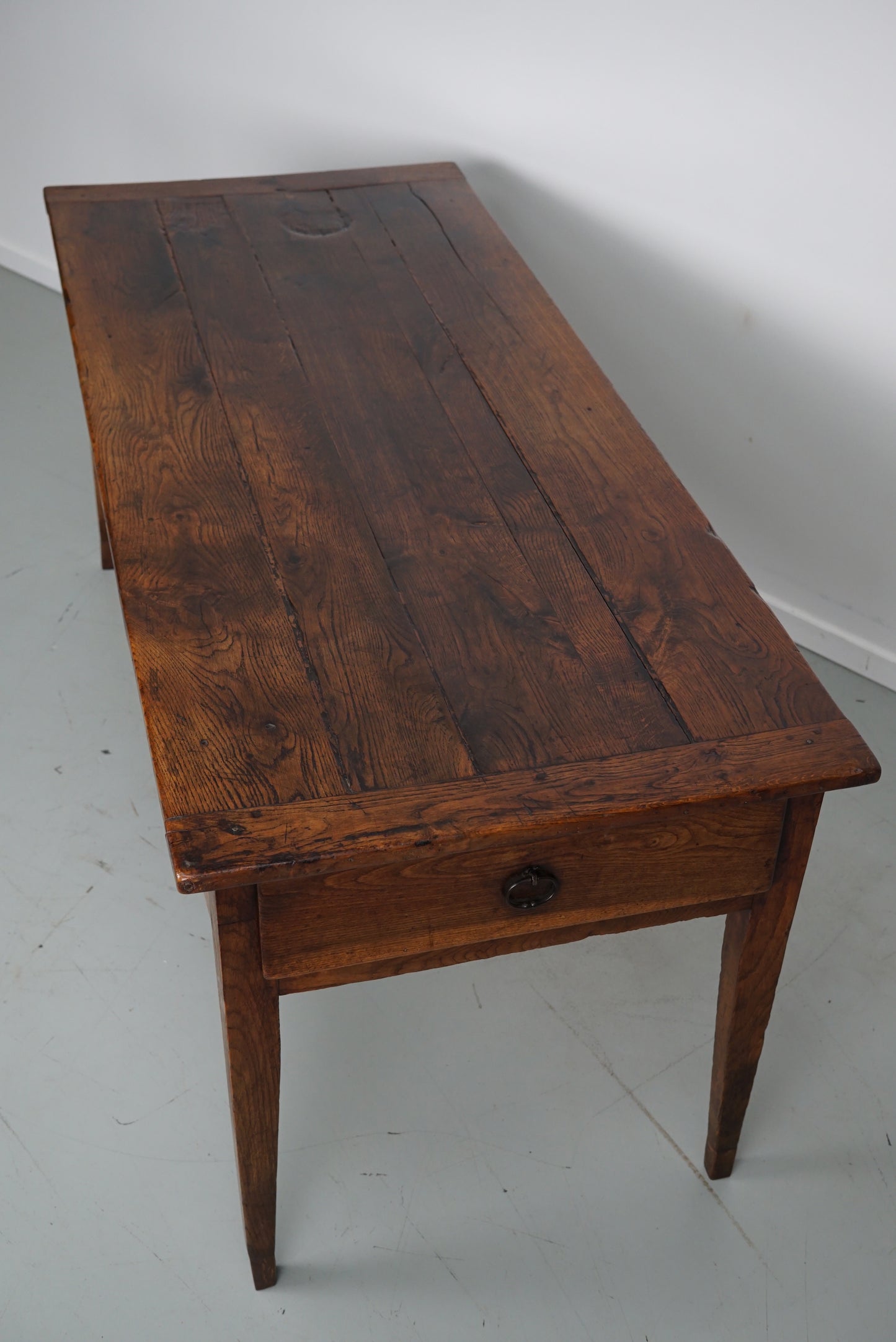 Antique Elm & Oak French Farmhouse Dining Table, 19th Century