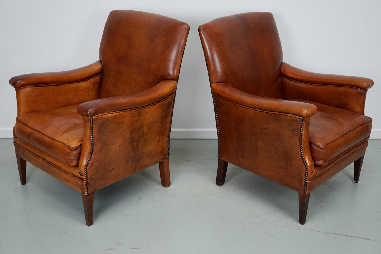 Vintage Dutch Cognac Colored Leather Club Chair, Set of 2