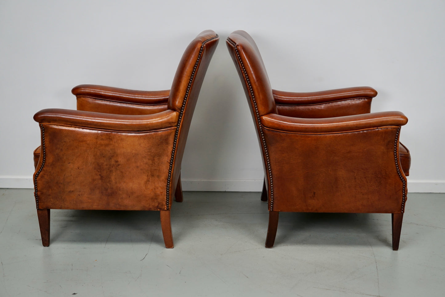 Vintage Dutch Cognac Colored Leather Club Chair, Set of 2