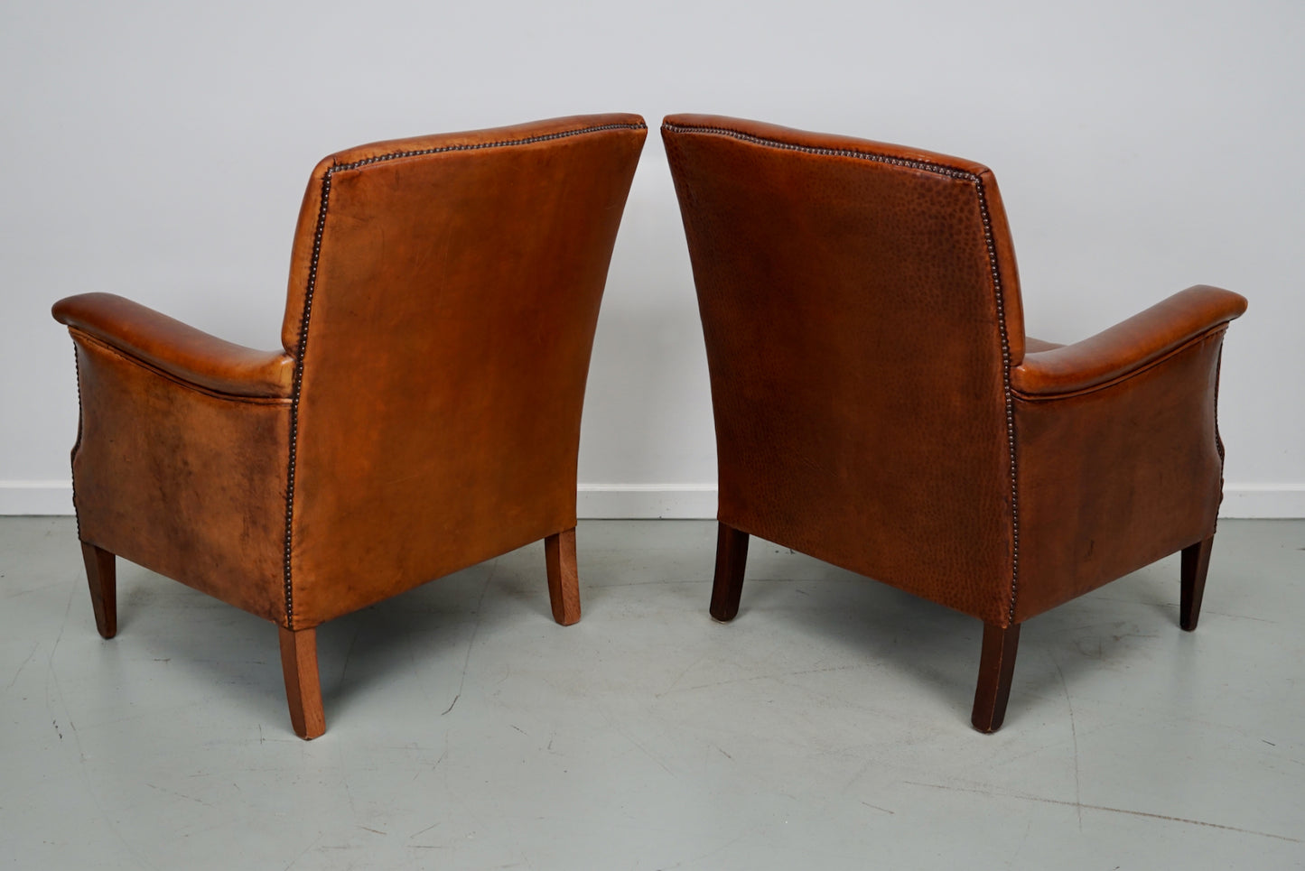 Vintage Dutch Cognac Colored Leather Club Chair, Set of 2