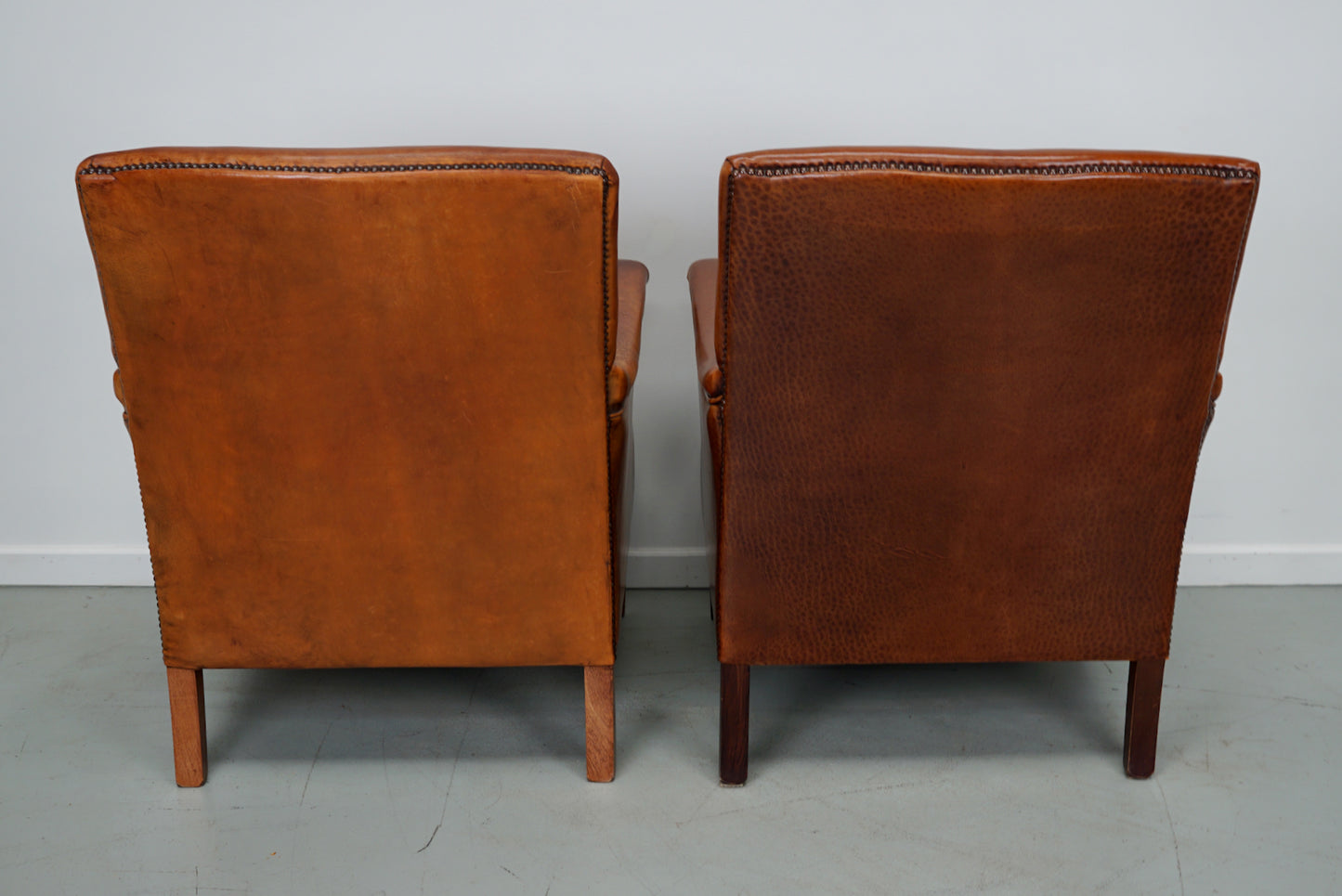 Vintage Dutch Cognac Colored Leather Club Chair, Set of 2