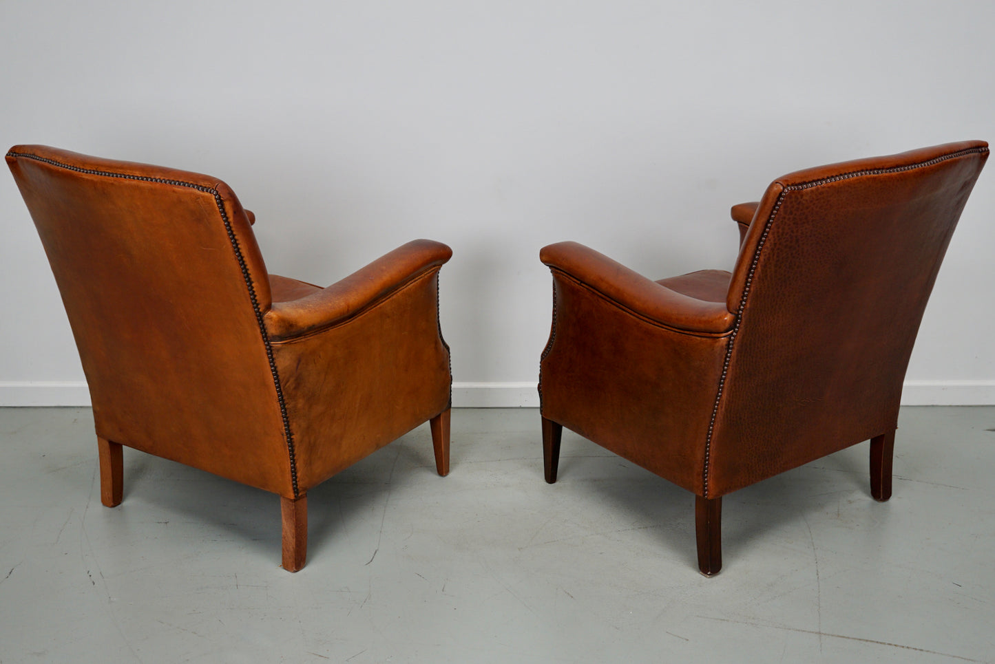 Vintage Dutch Cognac Colored Leather Club Chair, Set of 2