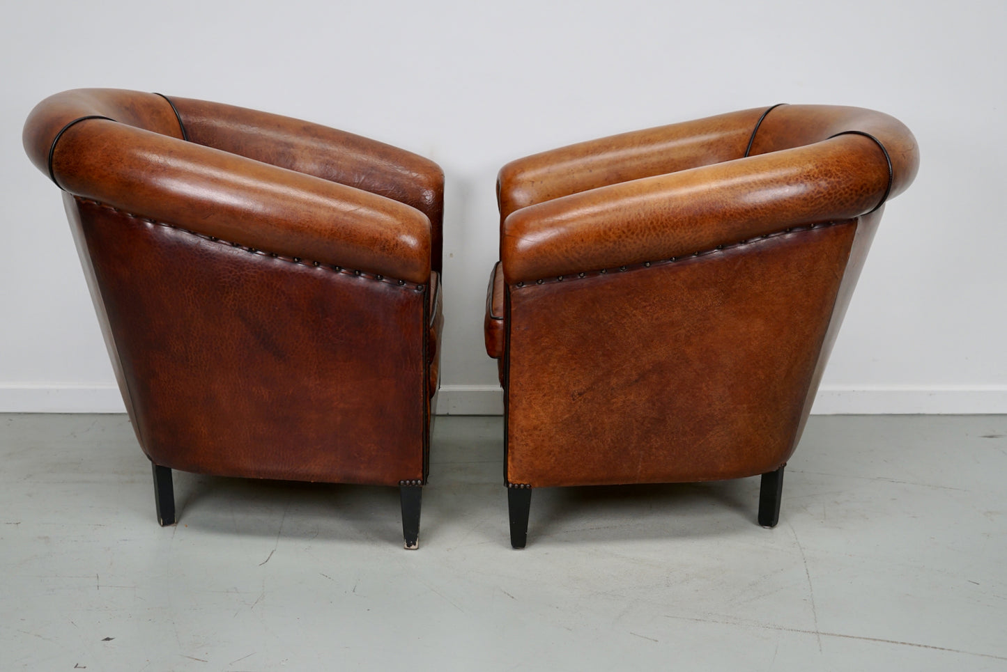 Vintage Dutch Cognac Colored Leather Club Chair, Set of 2