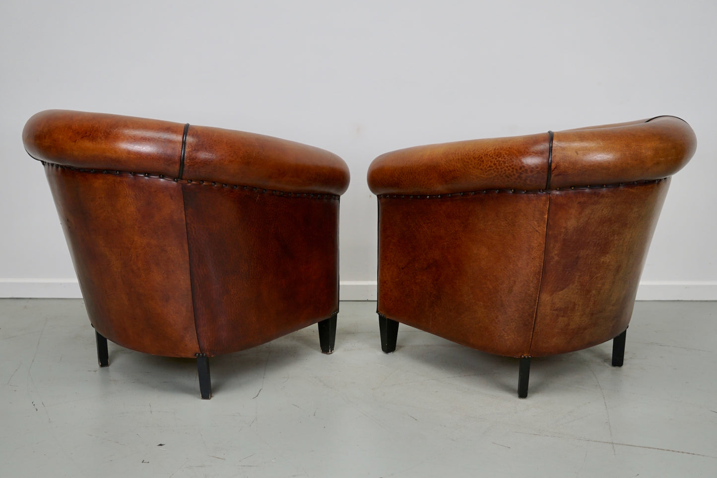 Vintage Dutch Cognac Colored Leather Club Chair, Set of 2