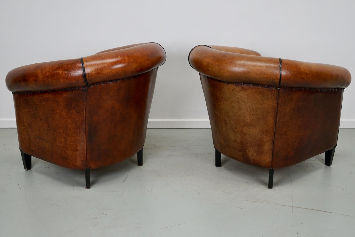 Vintage Dutch Cognac Colored Leather Club Chair, Set of 2
