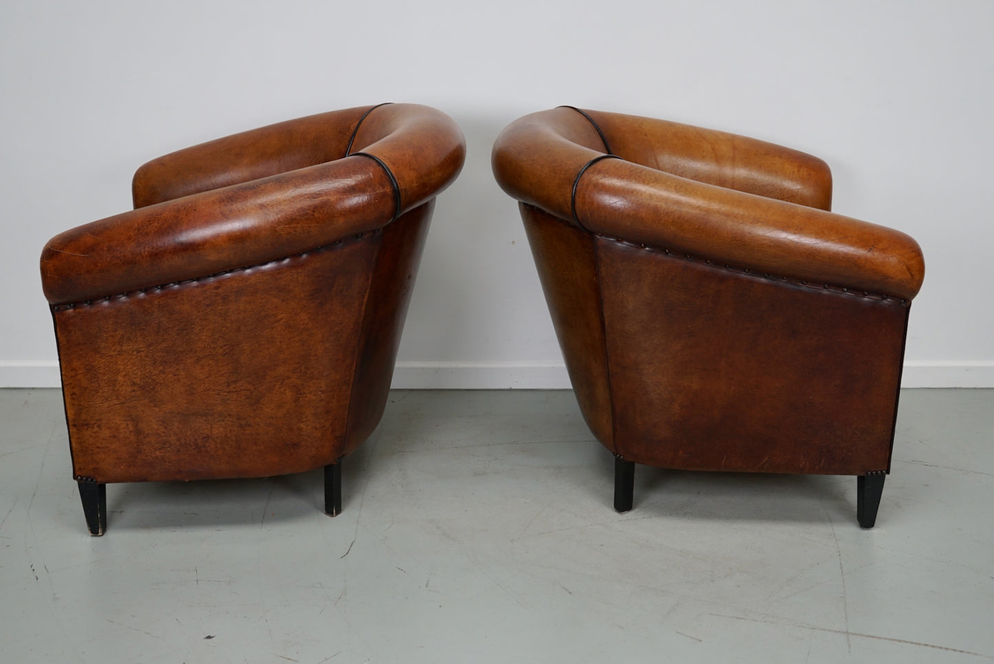 Vintage Dutch Cognac Colored Leather Club Chair, Set of 2