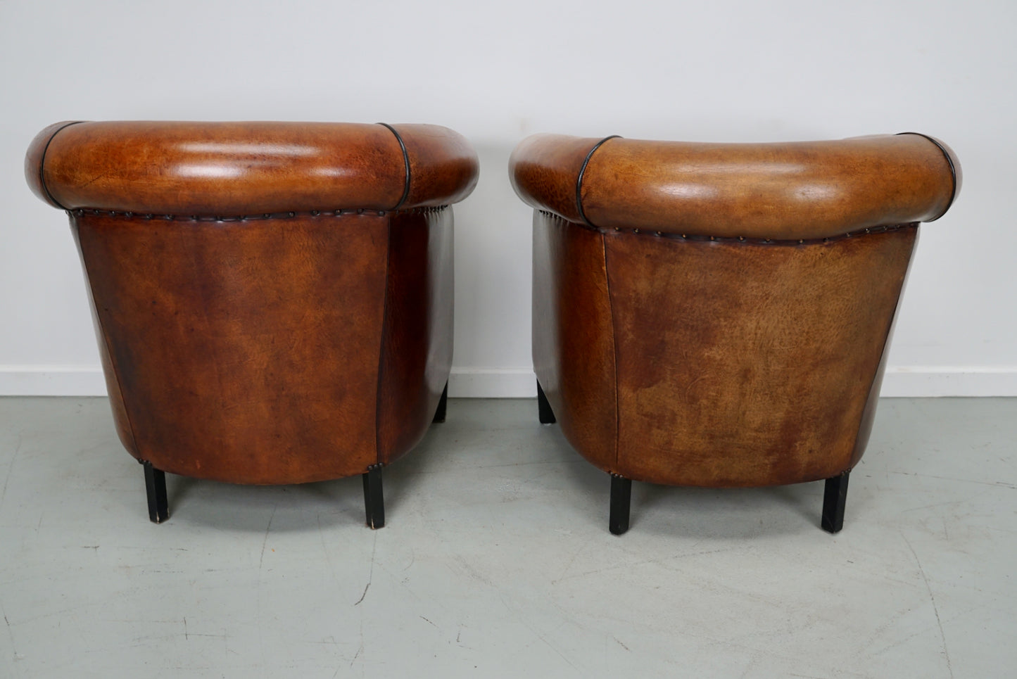 Vintage Dutch Cognac Colored Leather Club Chair, Set of 2