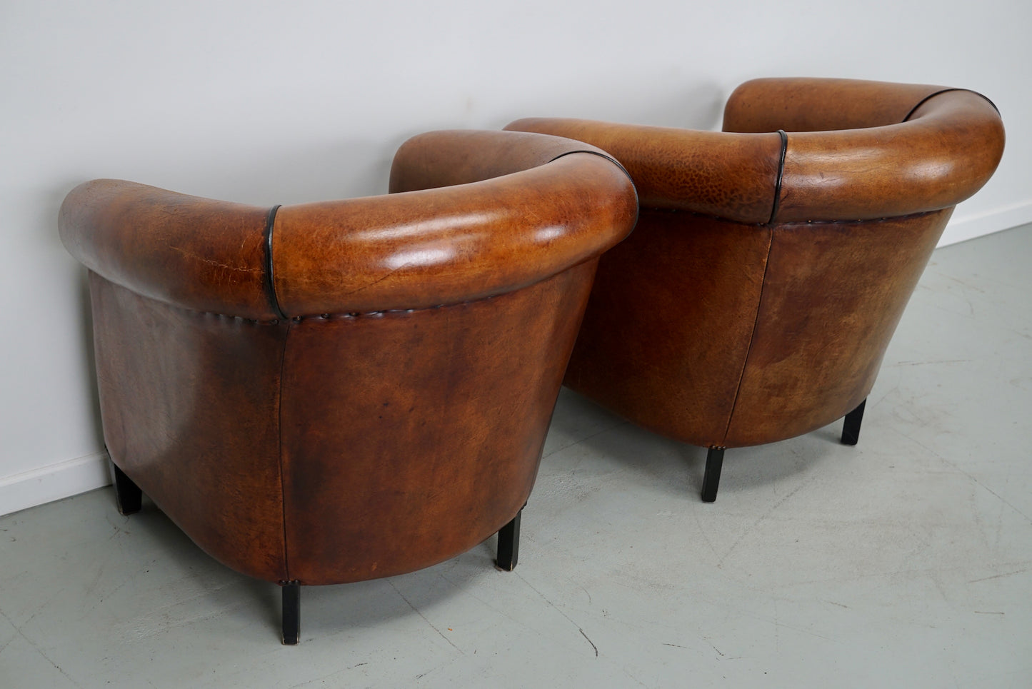 Vintage Dutch Cognac Colored Leather Club Chair, Set of 2