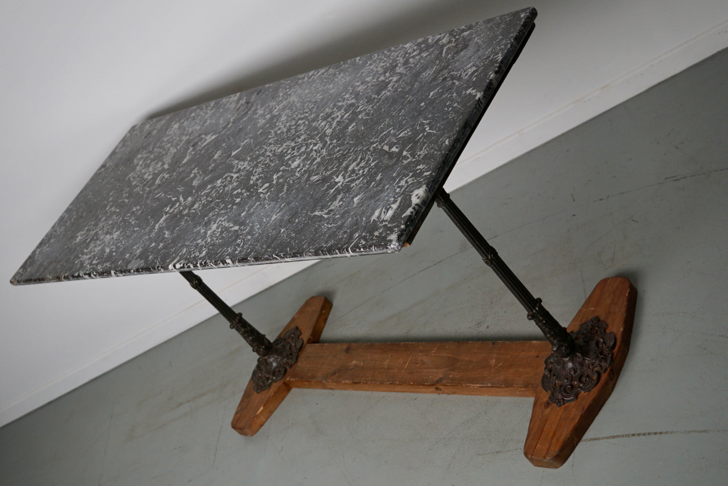 French Marble & Cast Iron Console or Side Table, 19th Century