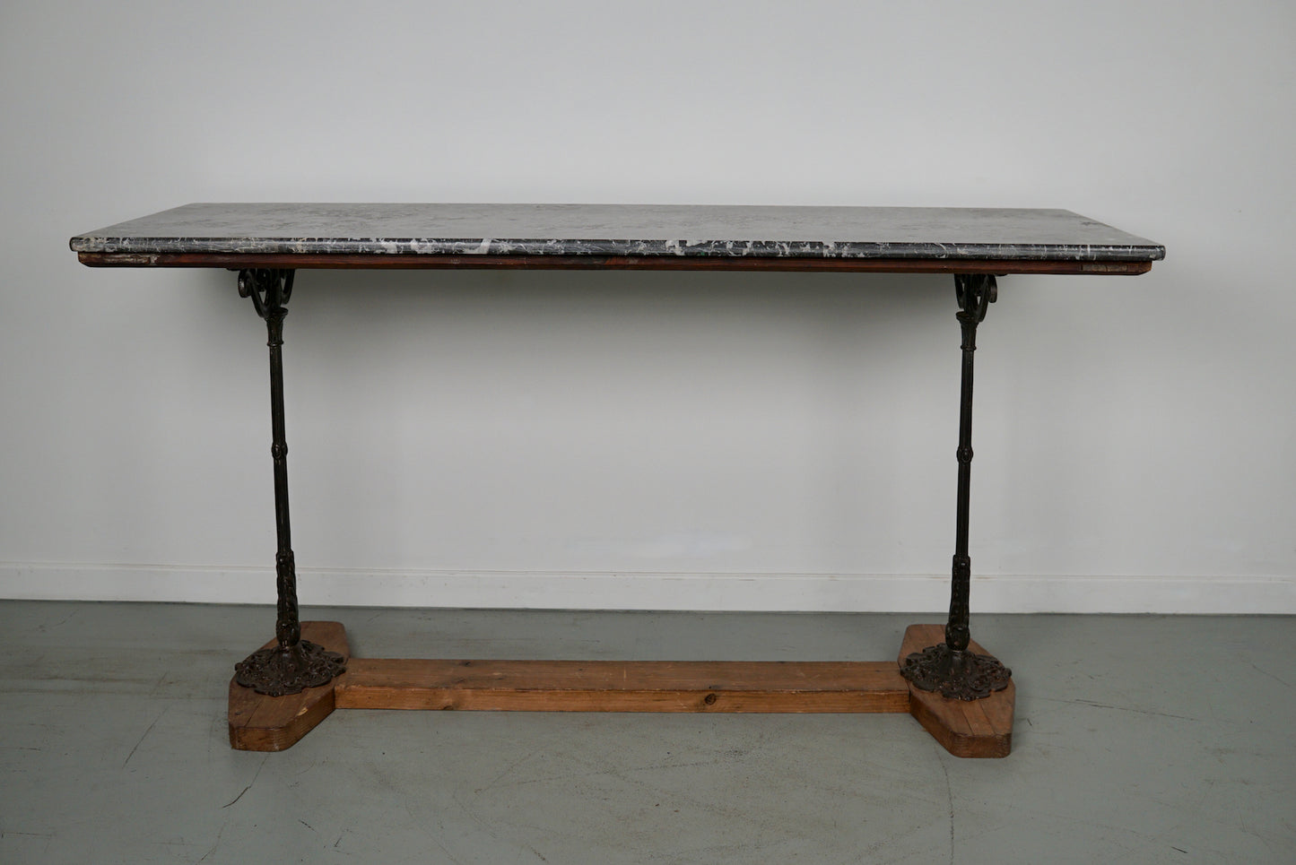 French Marble & Cast Iron Console or Side Table, 19th Century
