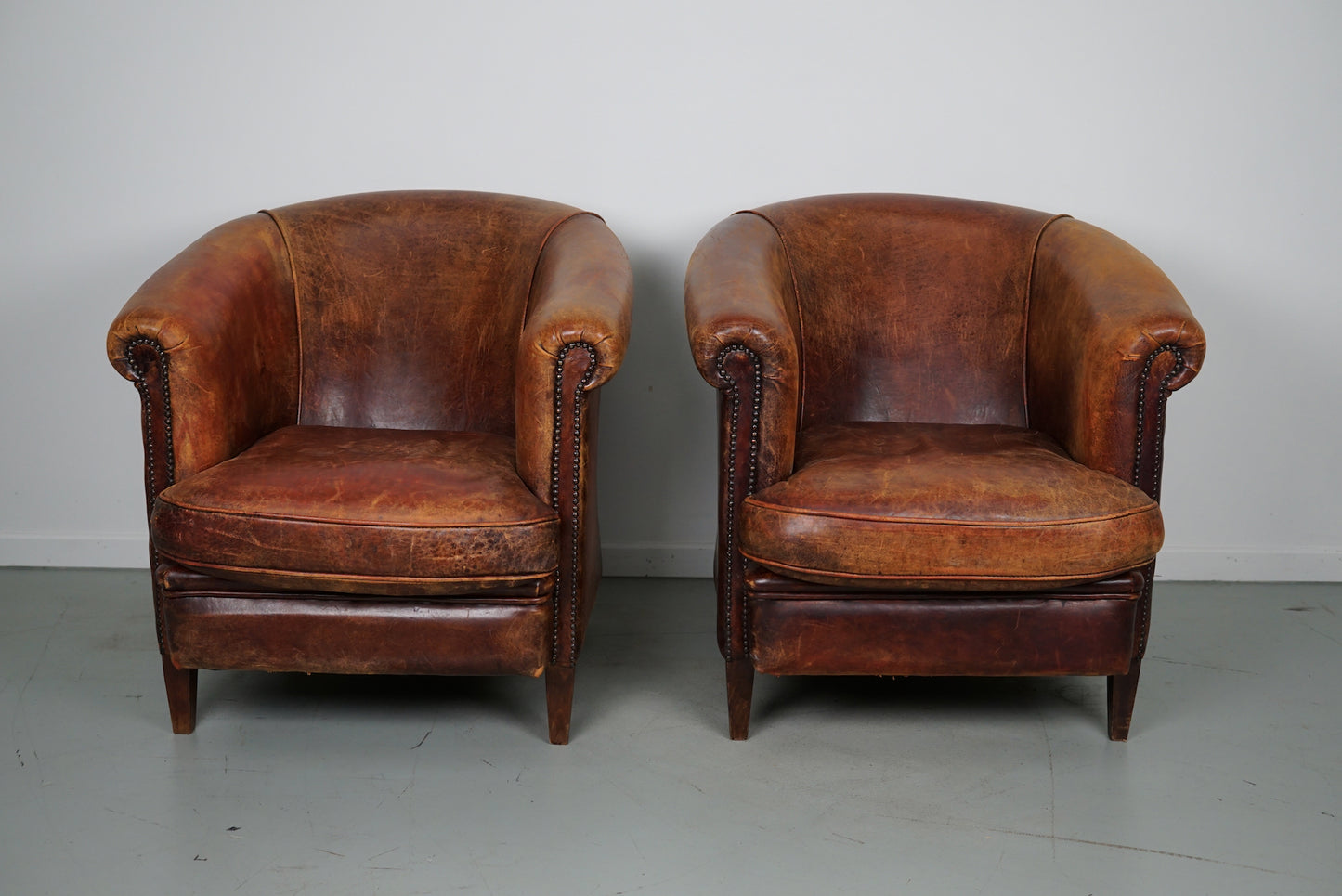 Vintage Dutch Cognac Colored Leather Club Chair, Set of 2
