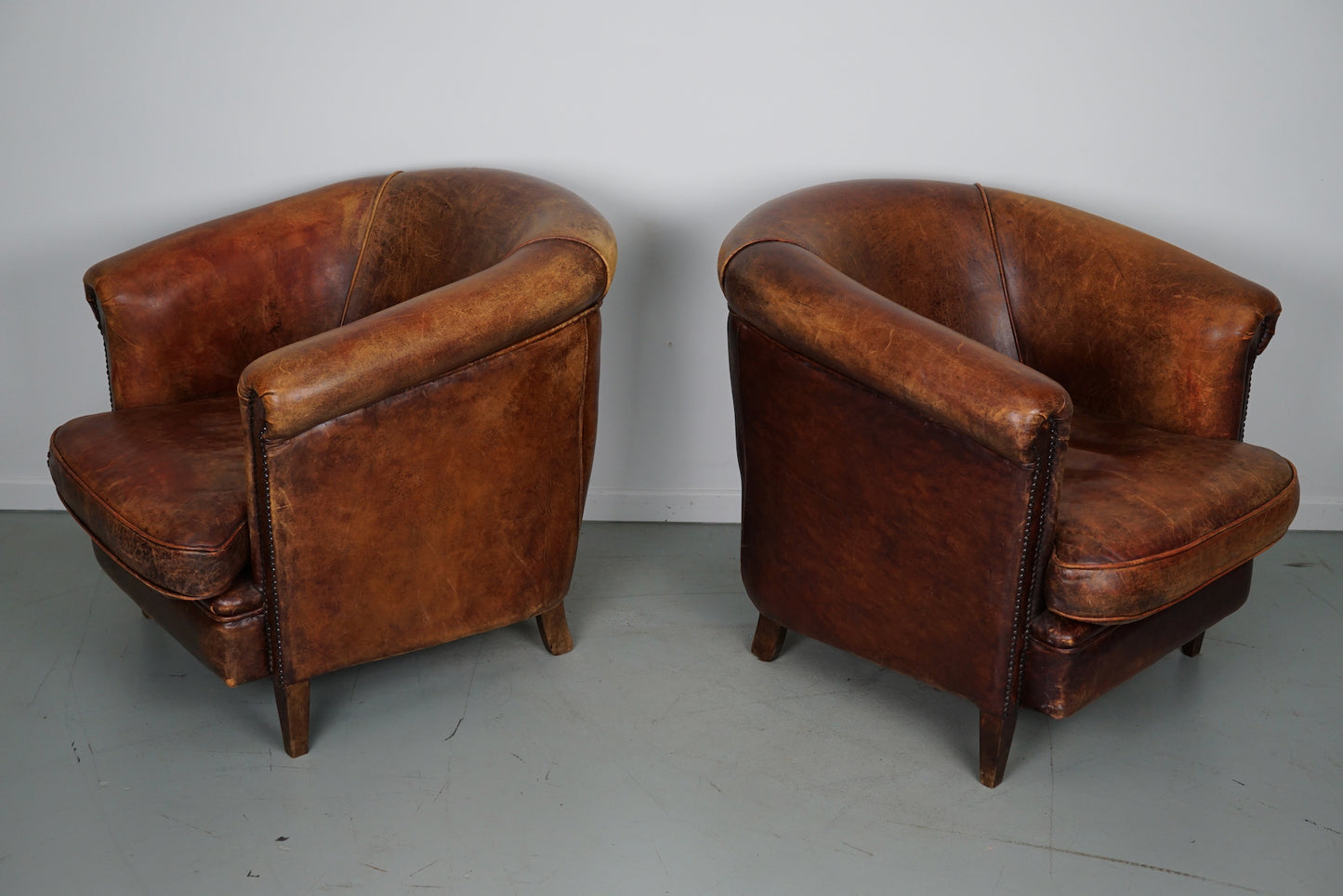 Vintage Dutch Cognac Colored Leather Club Chair, Set of 2