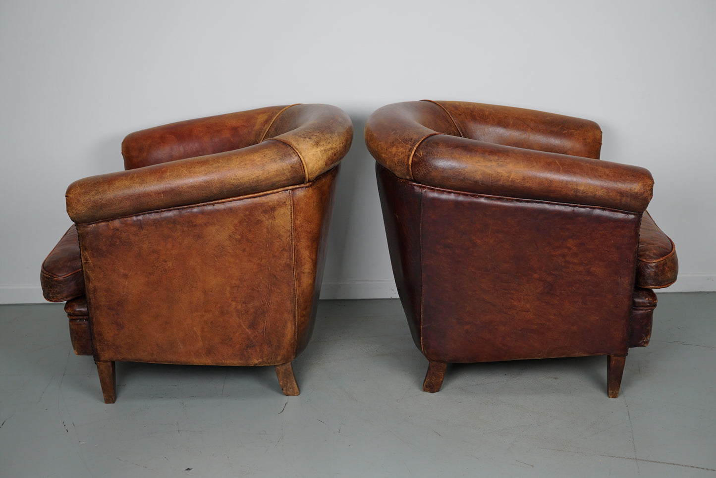Vintage Dutch Cognac Colored Leather Club Chair, Set of 2