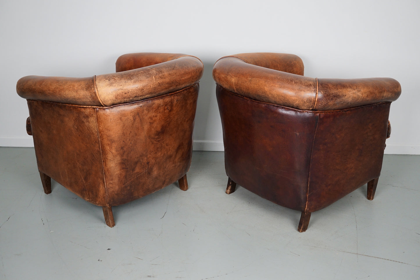 Vintage Dutch Cognac Colored Leather Club Chair, Set of 2