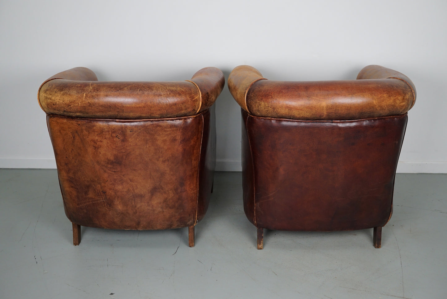 Vintage Dutch Cognac Colored Leather Club Chair, Set of 2