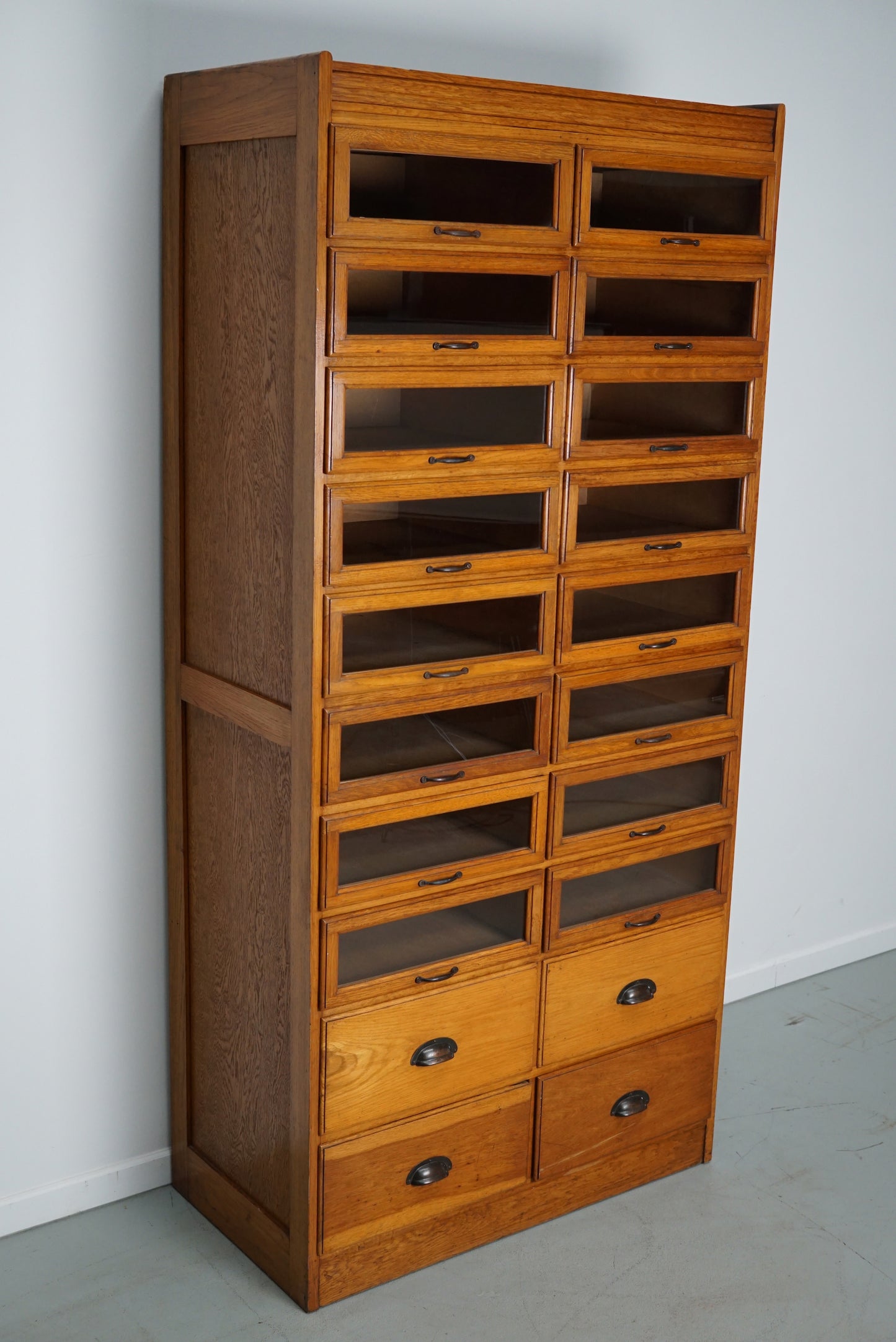 English Haberdashery Shop Cabinet with Glass Fronted Drawers, Circa 1930s