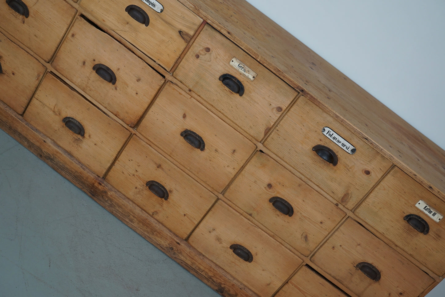 Antique Rustic Large German Pine Apothecary Cabinet / Shop Counter, 1900s