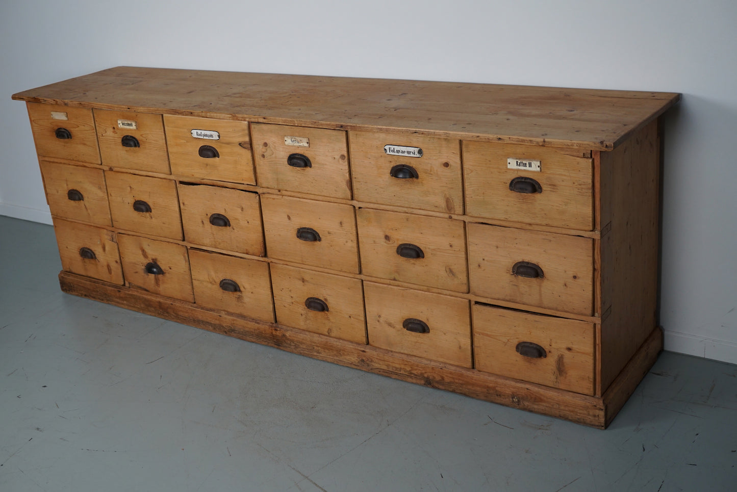 Antique Rustic Large German Pine Apothecary Cabinet / Shop Counter, 1900s