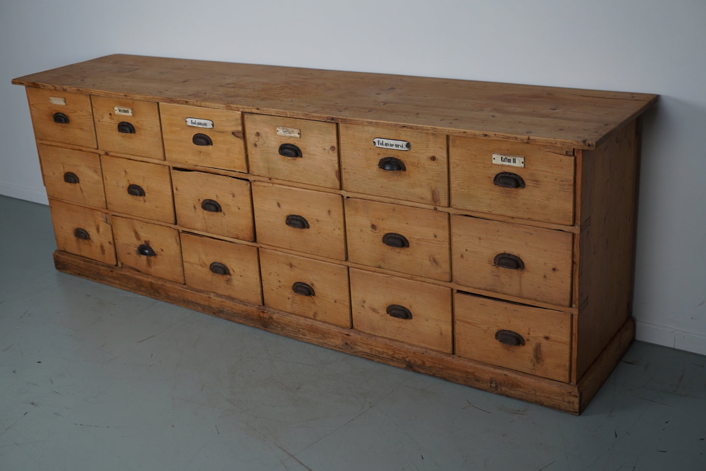 Antique Rustic Large German Pine Apothecary Cabinet / Shop Counter, 1900s