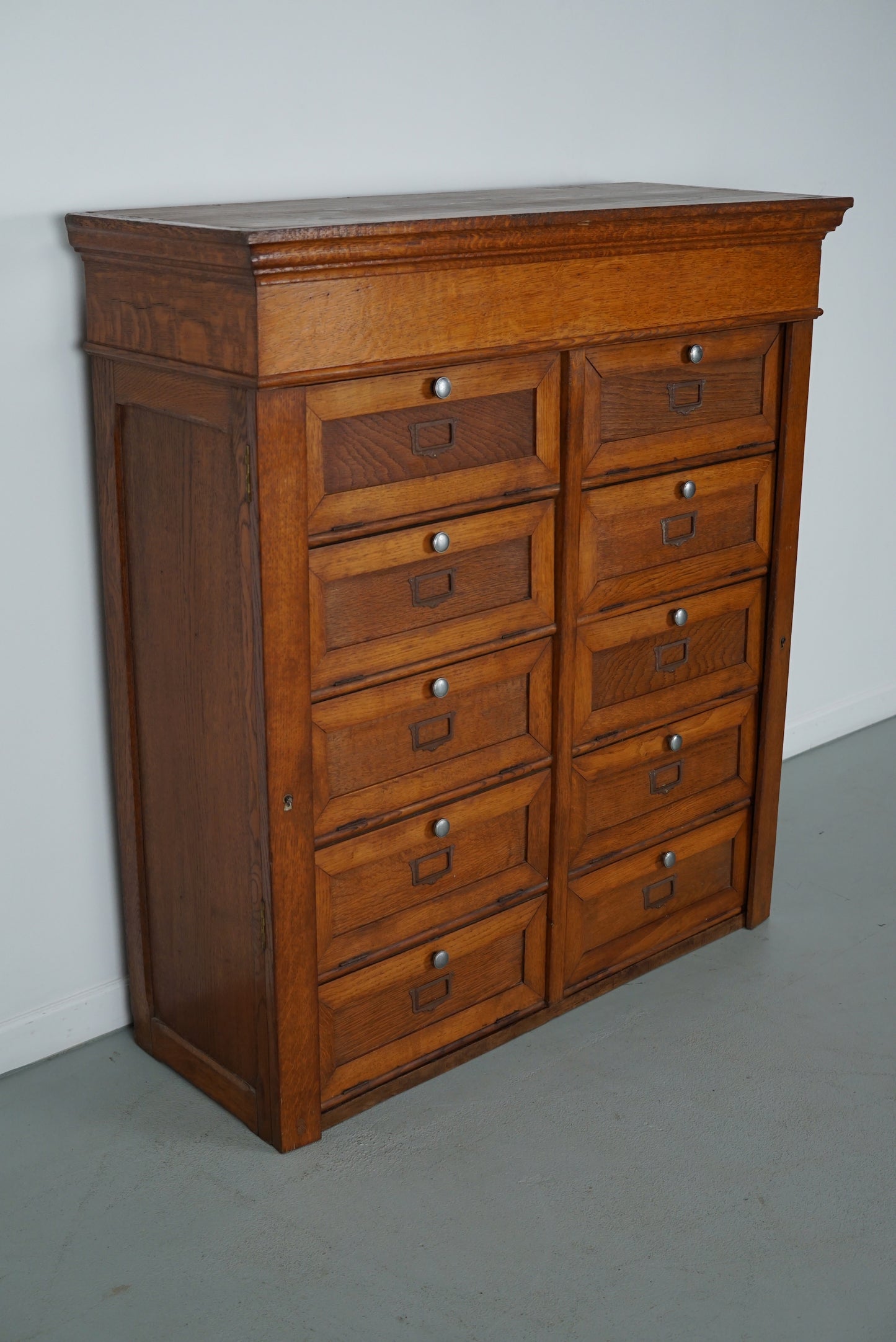 Antique French Oak Filing Cabinet Folding Doors, 1930s