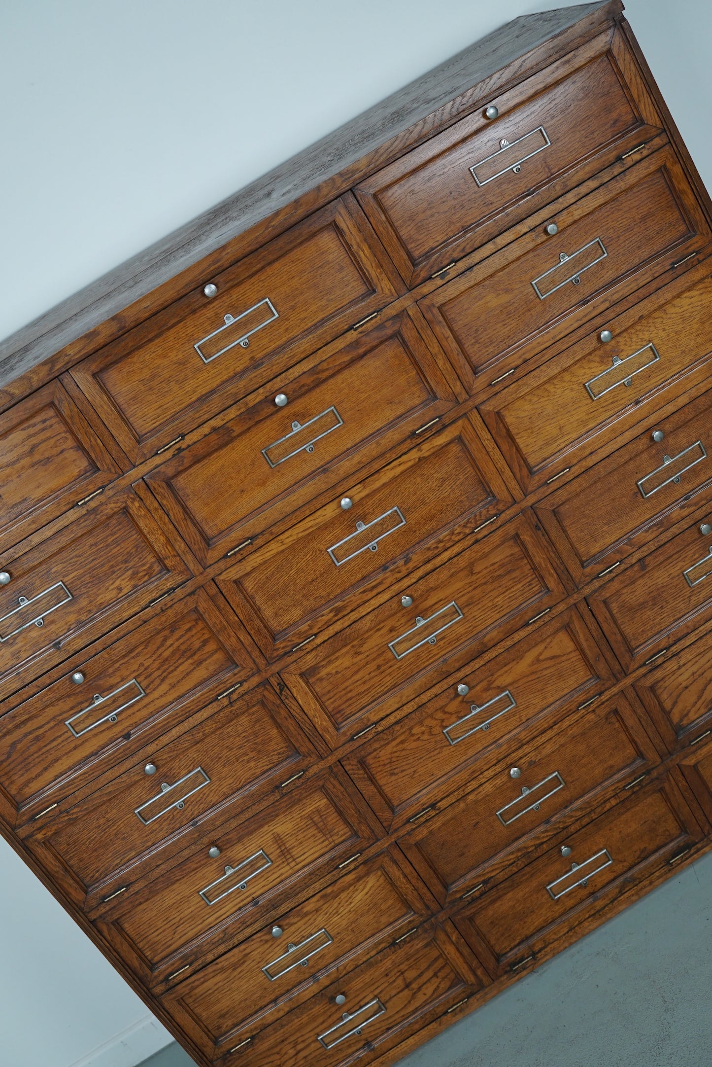 Antique French Oak Bank Cabinet with Drop Down Doors, ca 1920s