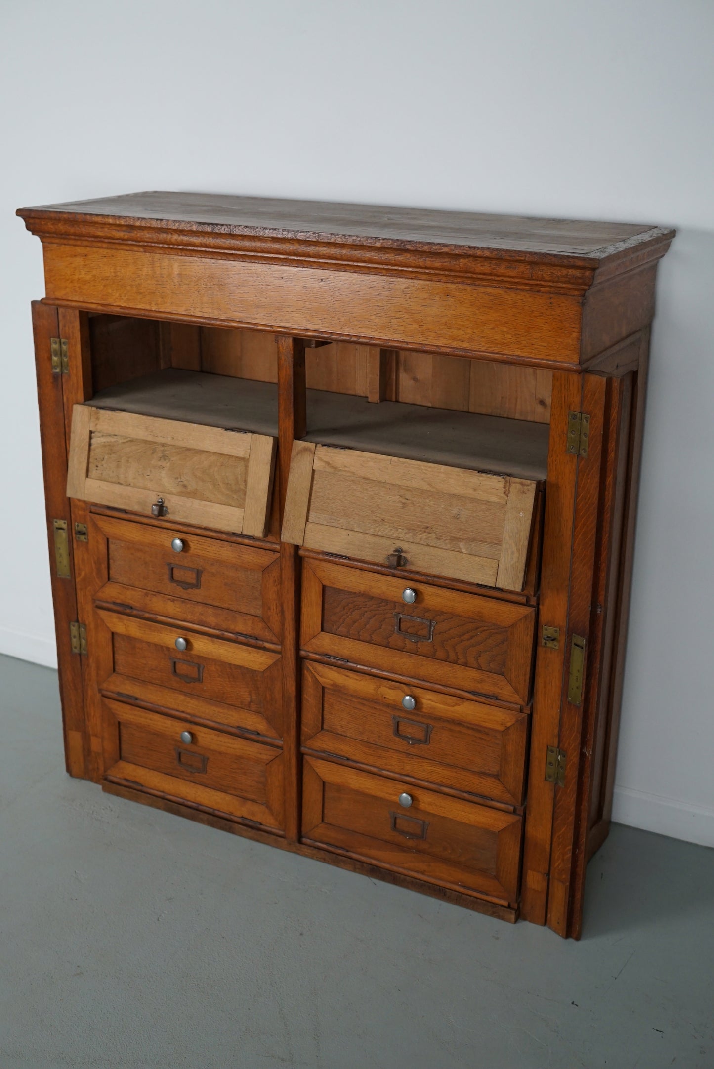 Antique French Oak Filing Cabinet Folding Doors, 1930s