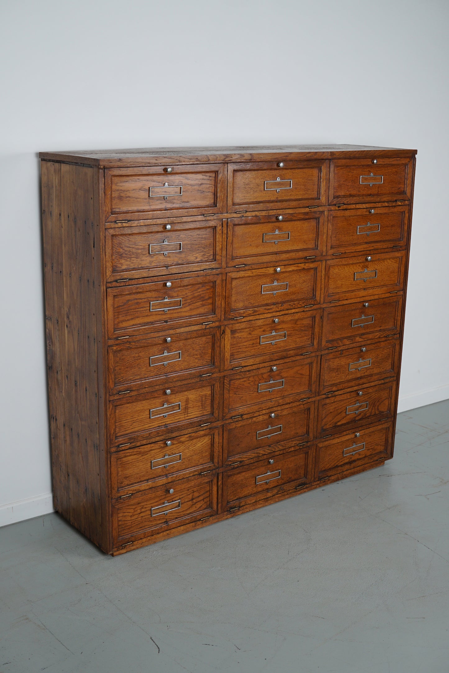 Antique French Oak Bank Cabinet with Drop Down Doors, ca 1920s