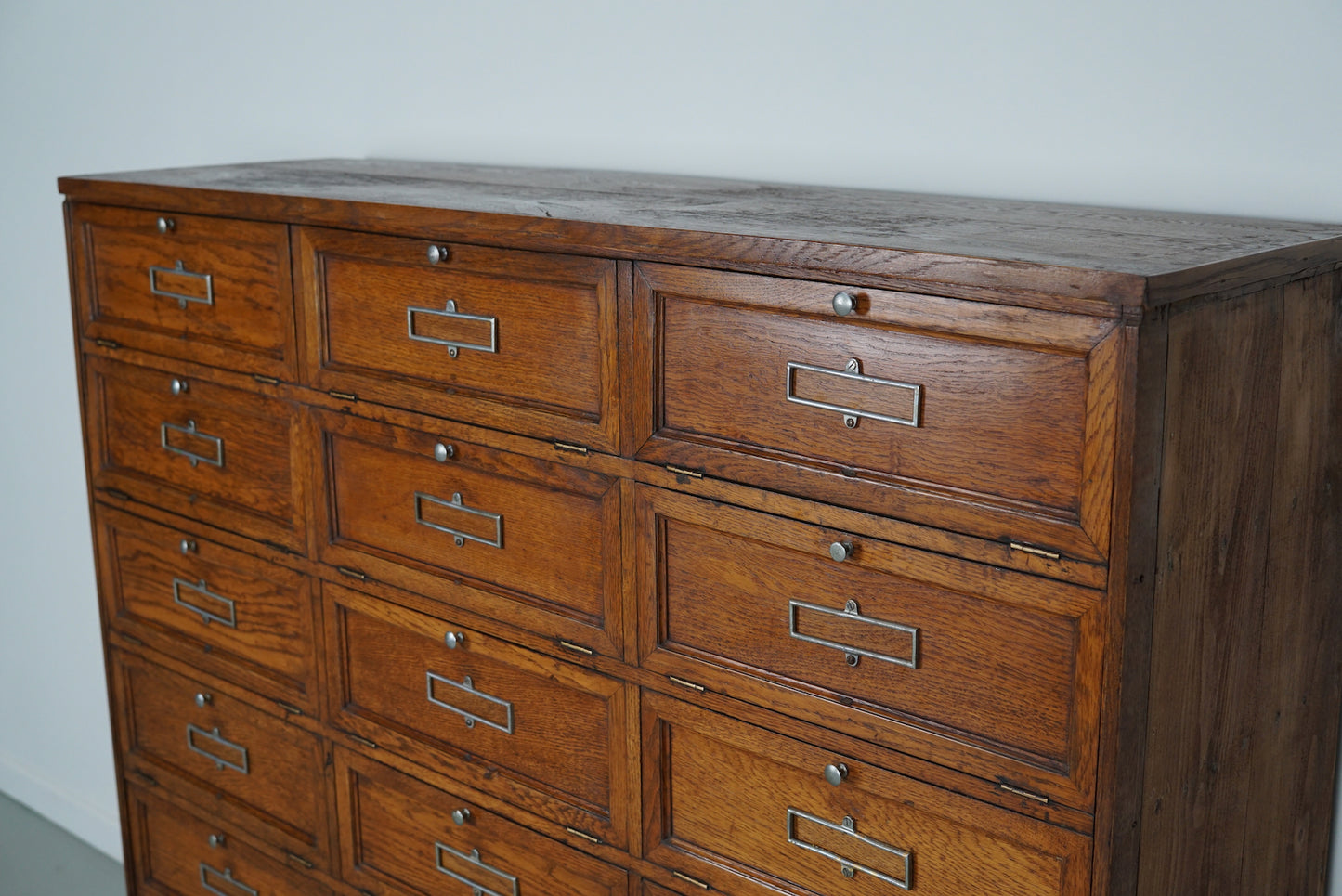 Antique French Oak Bank Cabinet with Drop Down Doors, ca 1920s