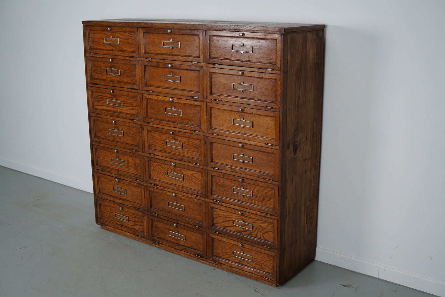 Antique French Oak Bank Cabinet with Drop Down Doors, ca 1920s