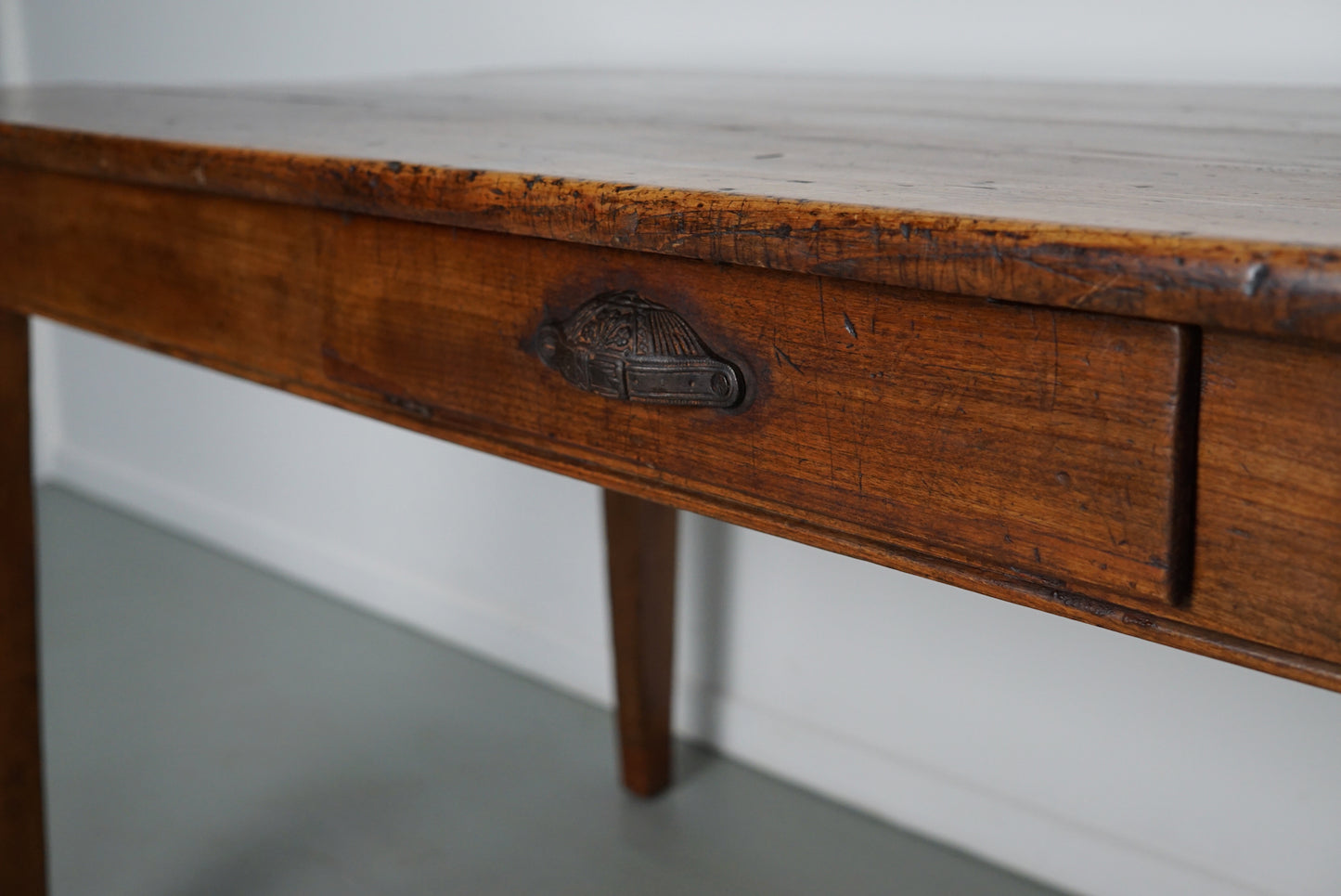 Antique Fruitwood & Oak Early 20th Century French Rustic Farmhouse Dining Table