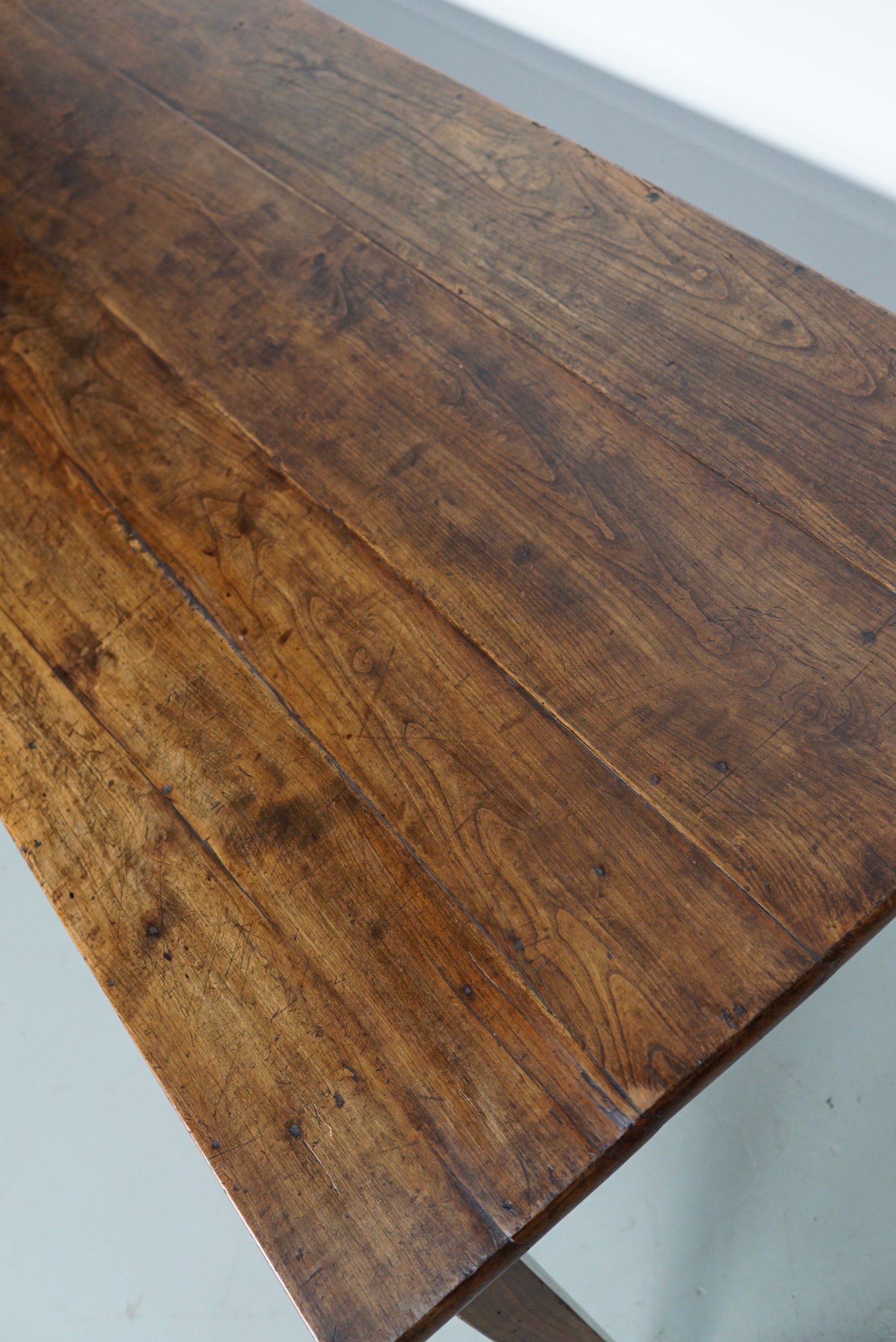 Antique Fruitwood & Oak Early 20th Century French Rustic Farmhouse Dining Table