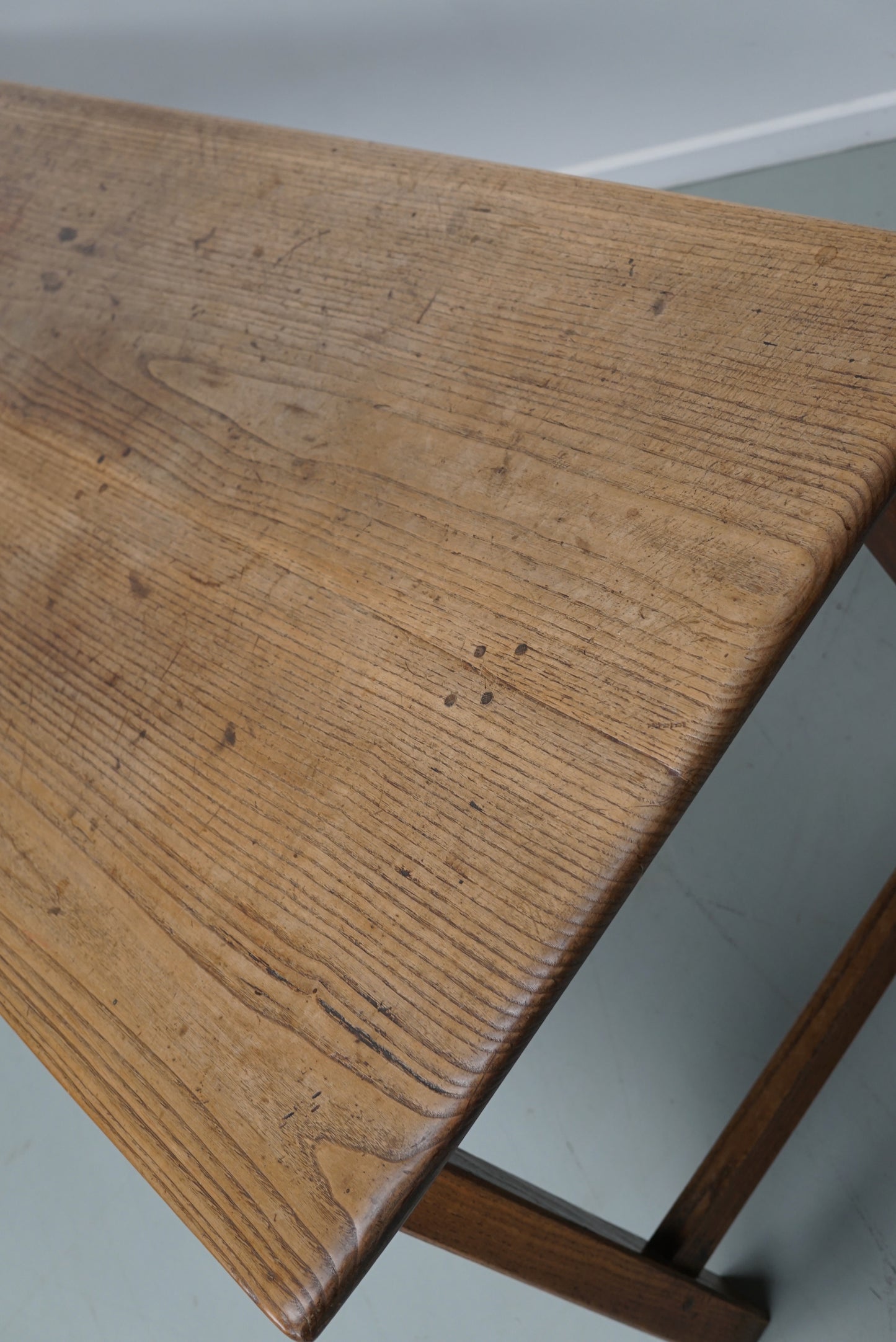 Large Antique Elm & Oak 19th Century French Rustic Farmhouse Dining Table