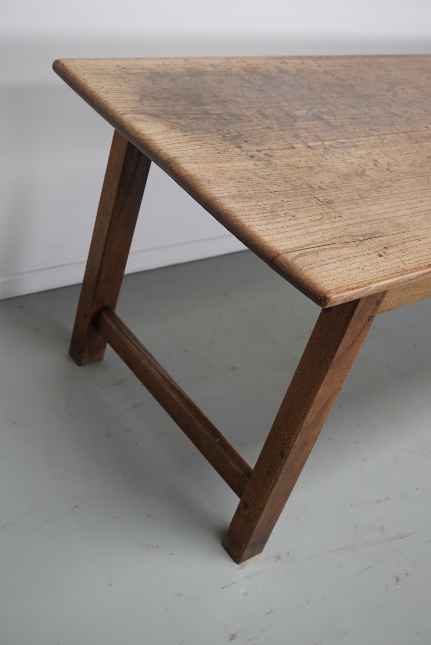 Large Antique Elm & Oak 19th Century French Rustic Farmhouse Dining Table