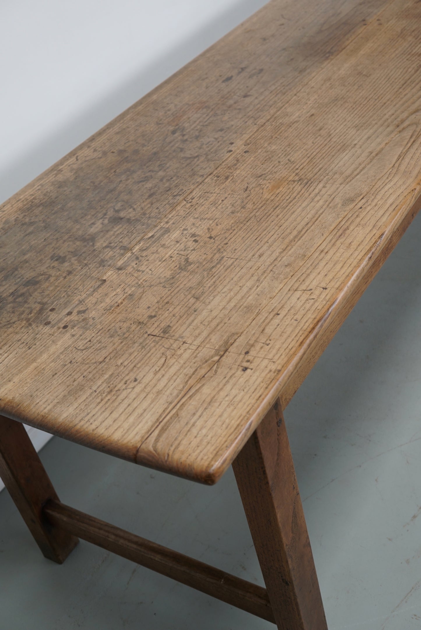 Large Antique Elm & Oak 19th Century French Rustic Farmhouse Dining Table