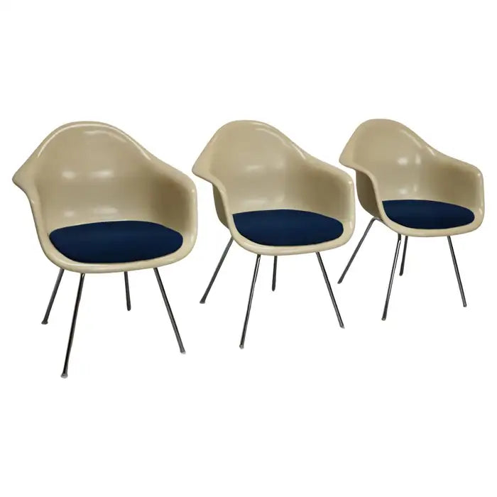 Set of Three Parchment Fiberglass DAX Armhairs Eames for Herman Miller / Vitra