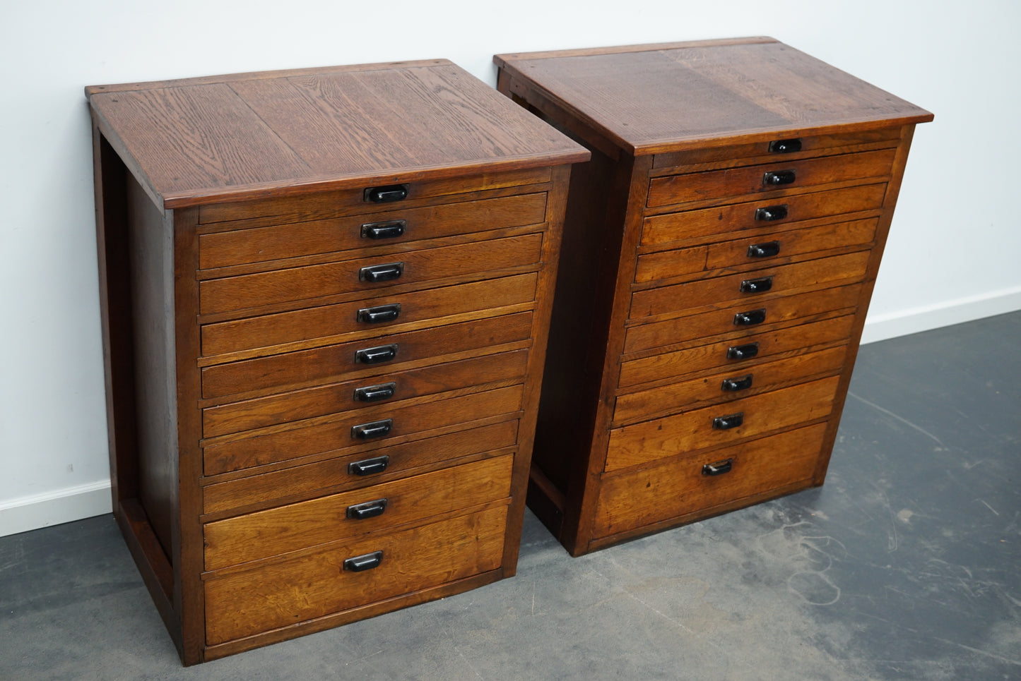 Pair of Vintage Dutch Oak Jewelers / Watchmakers Cabinets, circa 1930