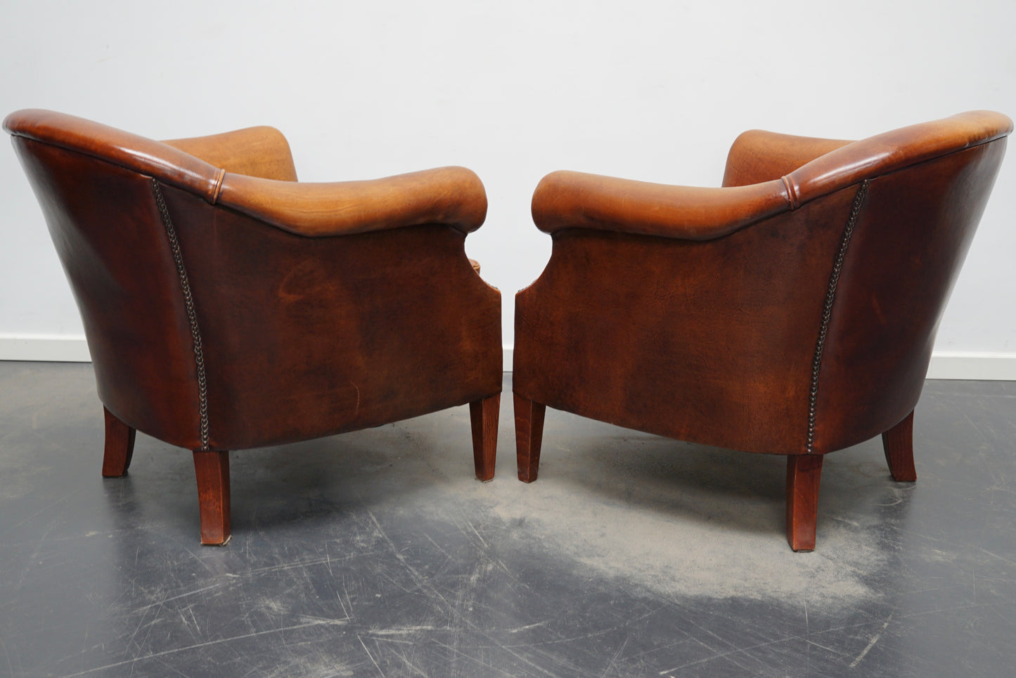 Vintage Dutch Cognac Colored Leather Club Chair, Set of 2