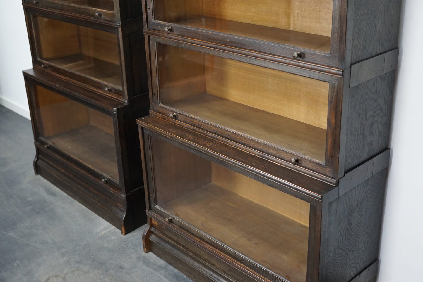 Pair of Antique Oak Stacking Bookcases by Muller in Globe Wernicke Style ca 1930