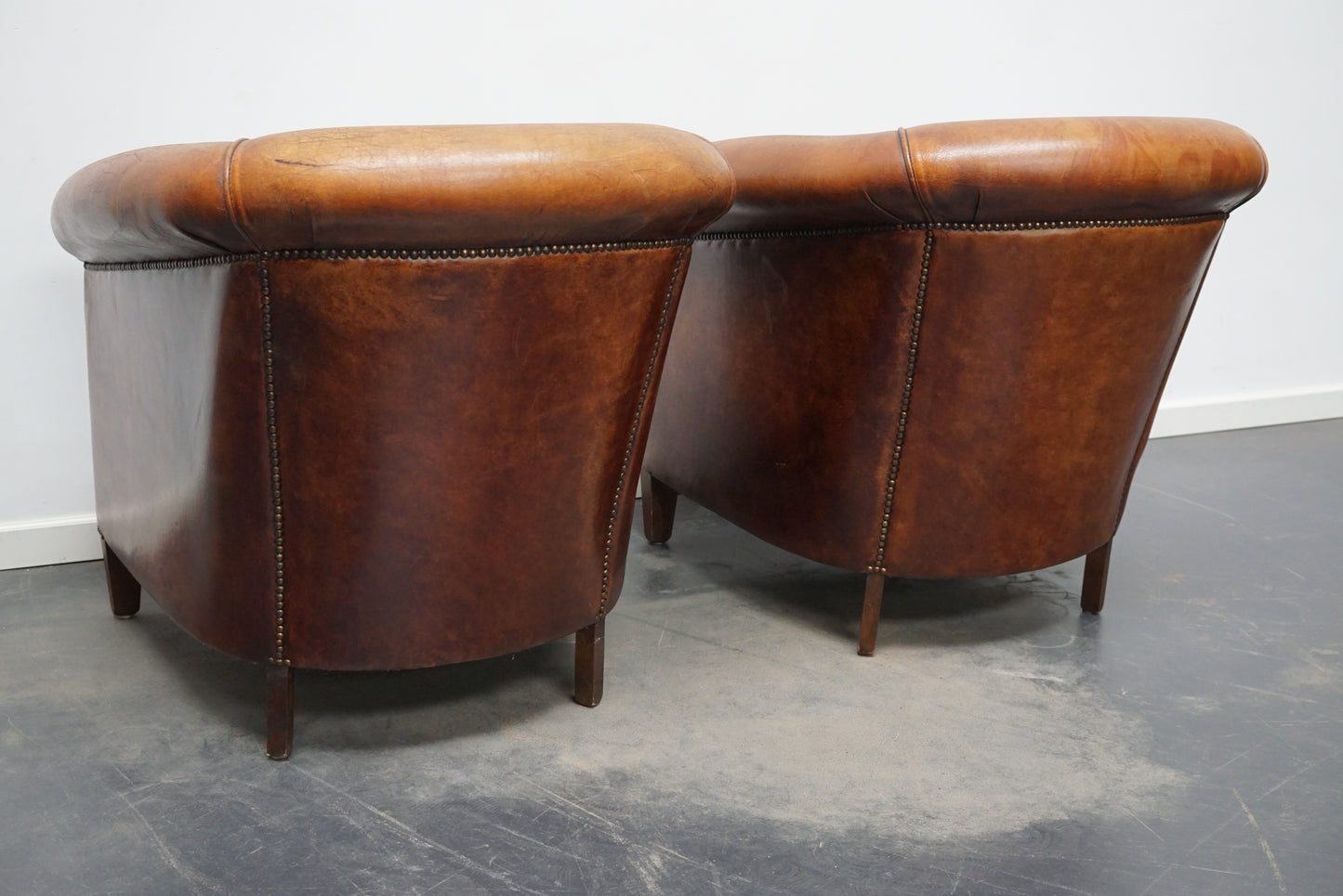 Vintage Dutch Cognac Colored Leather Club Chair, Set of 2