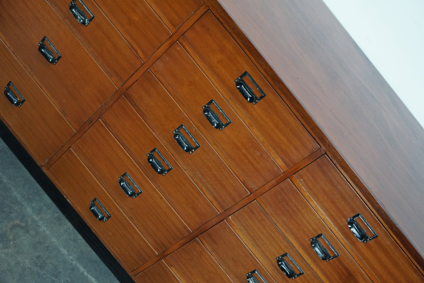 Dutch Industrial Mahogany Apothecary Cabinet, Mid-20th Century