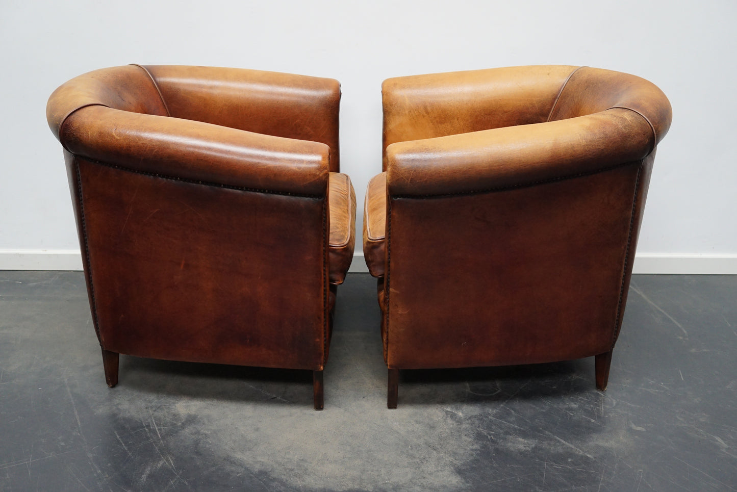 Vintage Dutch Cognac Colored Leather Club Chair, Set of 2