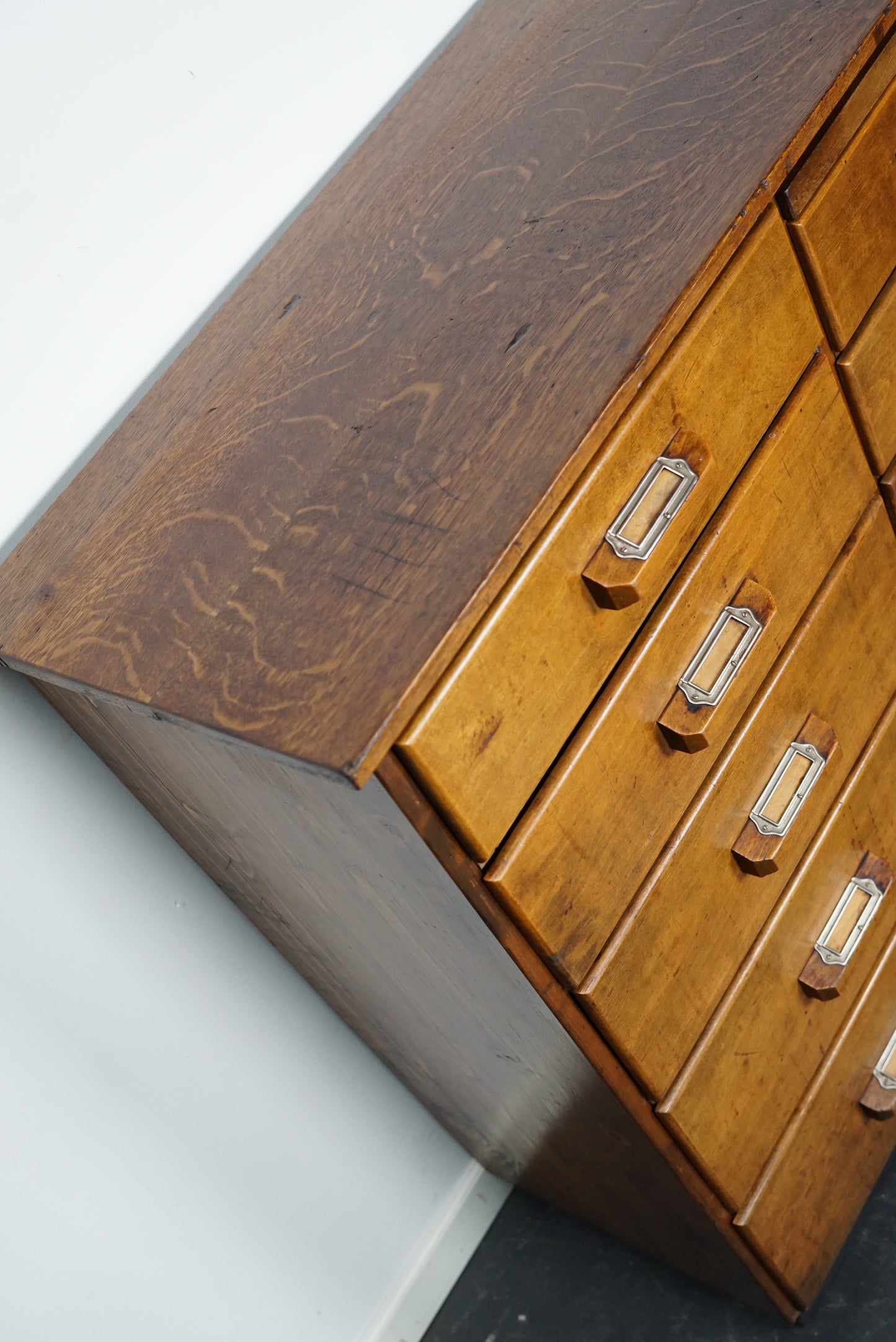 German Industrial Beech and Oak Apothecary Cabinet, Mid-20th Century