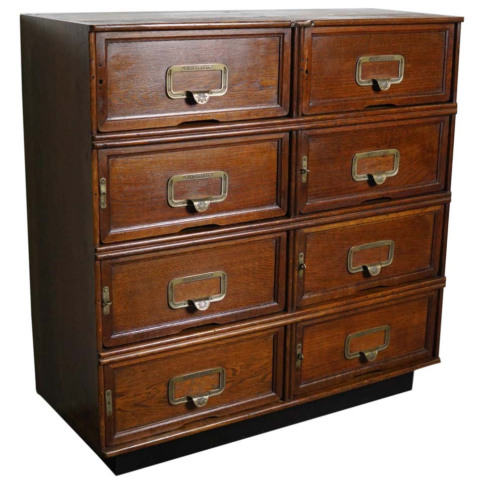 Antique German Oak Filing Cabinet with Drop Down Doors by Stolzenberg, 1930s