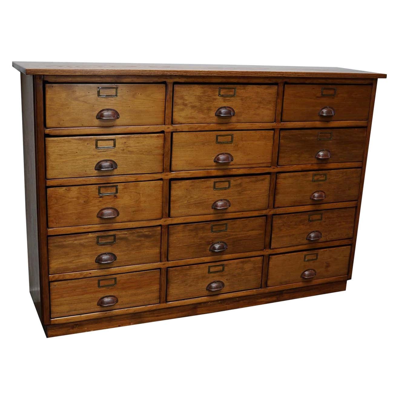 German Industrial Oak & Poplar Apothecary Cabinet, Mid-20th Century
