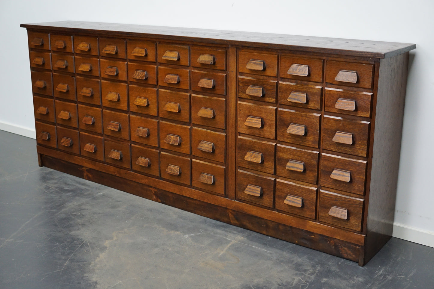 German Industrial Oak Apothecary Cabinet / Bank of Drawers, 1930s