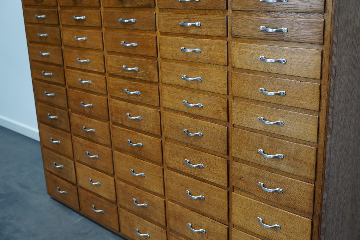 Dutch Industrial Oak Apothecary Cabinet, Mid-20th Century